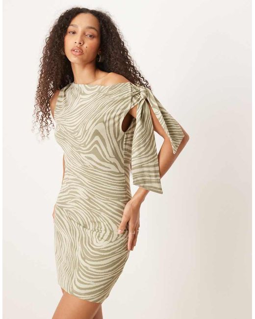 ASOS Natural One Shoulder Tie Knot Detail Mini Dress
