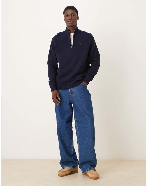 Barbour Blue Grangetown Half Zip Knitted Jumper for men