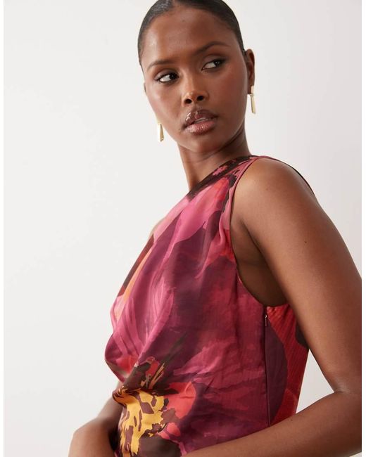 ASOS Red One Shoulder Satin Maxi Dress With Pleat Detail