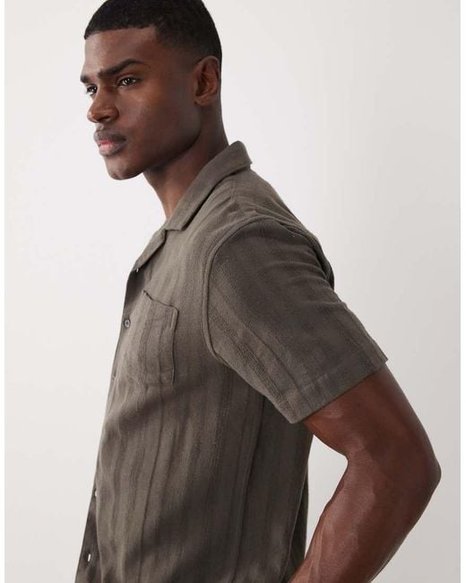 Brave Soul Gray Co-Ord Short Sleeve Shirt With Revere Collar for men