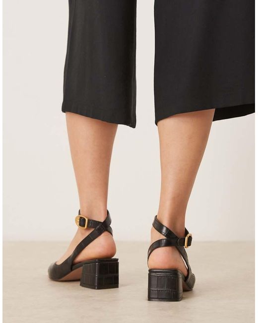 Zapatos Negros Efecto Piel De Cocodrilo De Tacón Grueso De Altura Media Sienna De ASOS de color Black