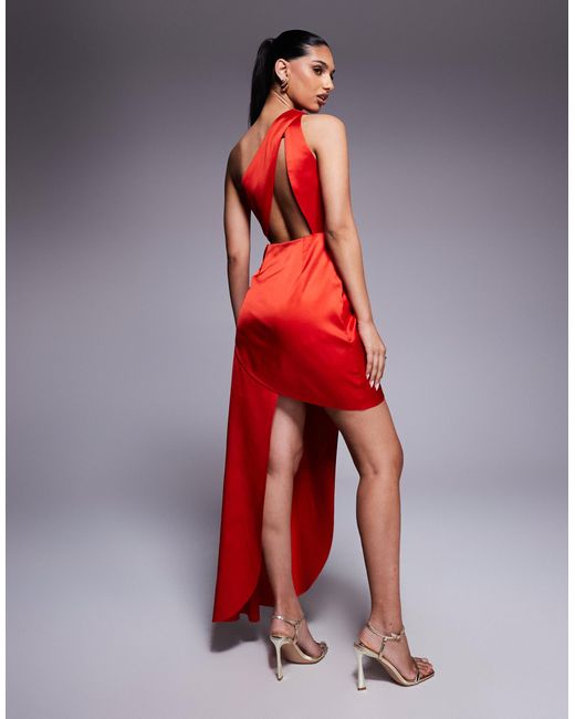 ASOS Red One Shoulder Wrap Front Mini Dress