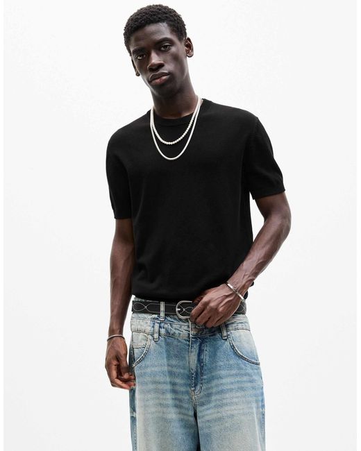 T-shirt en maille à manches courtes Pull&Bear pour homme en coloris Black