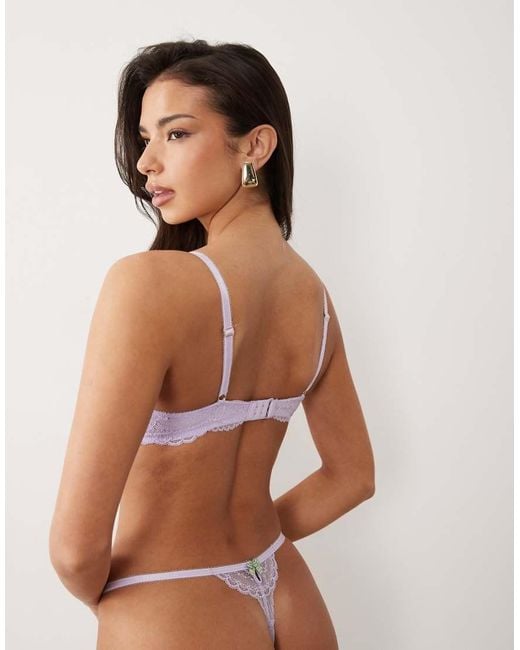 Boux Avenue Purple Posey Floral Embroidered Thong