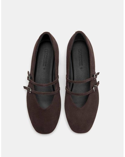 Pull&Bear White Leather Strap Ballerinas