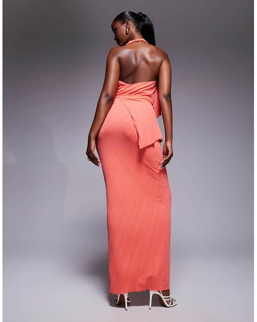 ASOS Red Pleated Plunge Maxi Dress With Asymmetric Wrap Detail