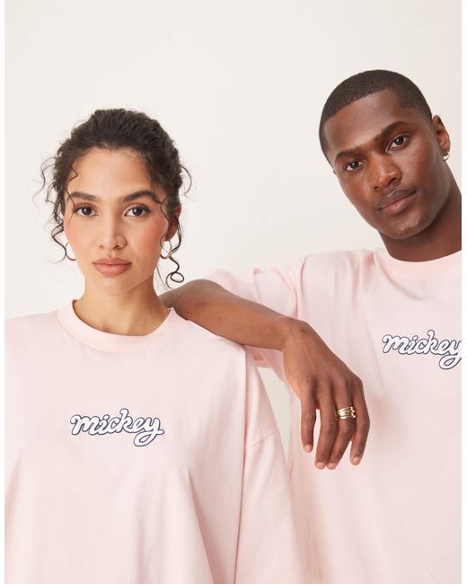 ASOS Pink Disney Unisex Oversized T-shirt With Mickey Mouse Prints