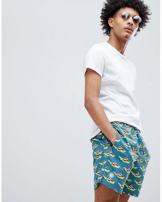 Pretty Green X The Beatles Yellow Submarine Print Swim Shorts In Green for men