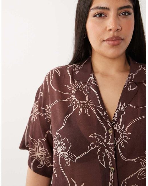 ASOS Brown Asos Design Curve Logan Beach Resort Shirt