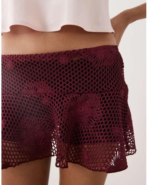 Motel Red Miki Crochet Mini Skirt