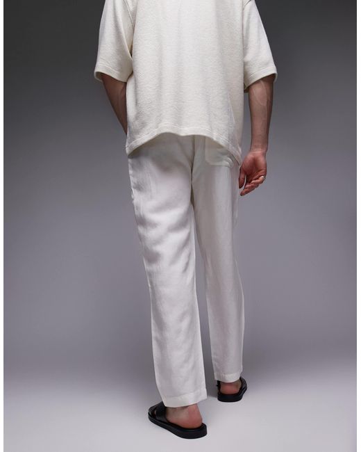 Topman Gray Tapered Fit Linen Trouser Ecru for men
