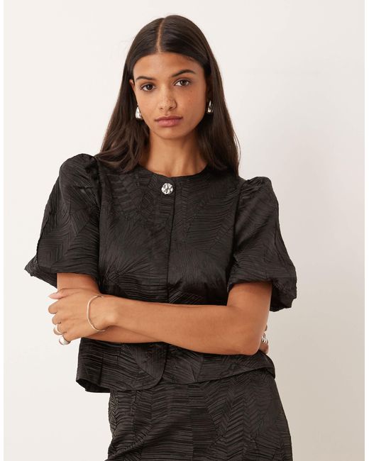 Top d'ensemble en jacquard à manches bouffantes Y.A.S en coloris Black