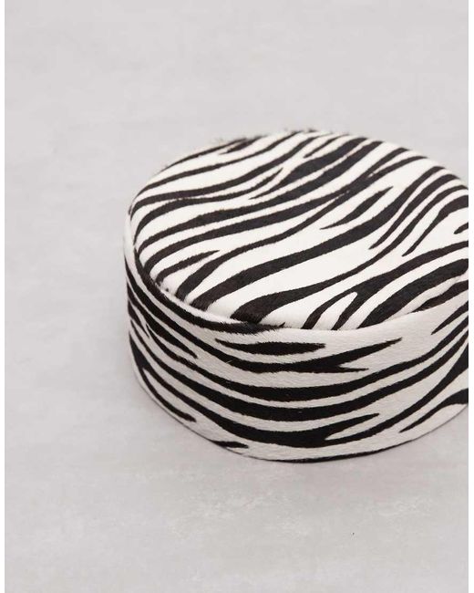 ASOS White Hair On Leather Pillbox Hat