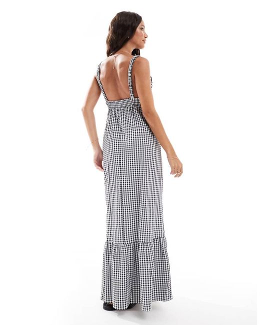 Vero Moda Cami Maxi-Jurk Met Diepuitgesneden Voorkant En Gingham Ruiten in het Gray