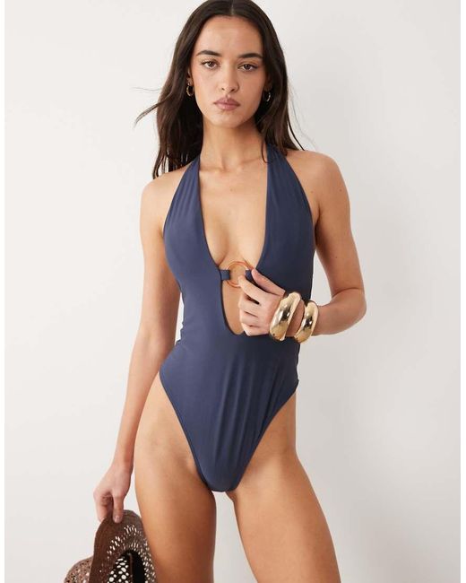 Abercrombie & Fitch Blue Plunge Halter Swimsuit