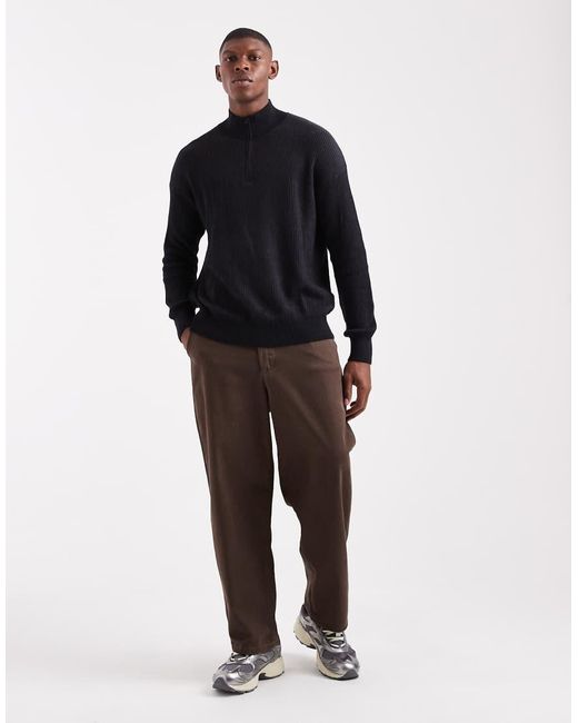 Hollister Blue Boxy Ribbed Quarter Zip Jumper for men