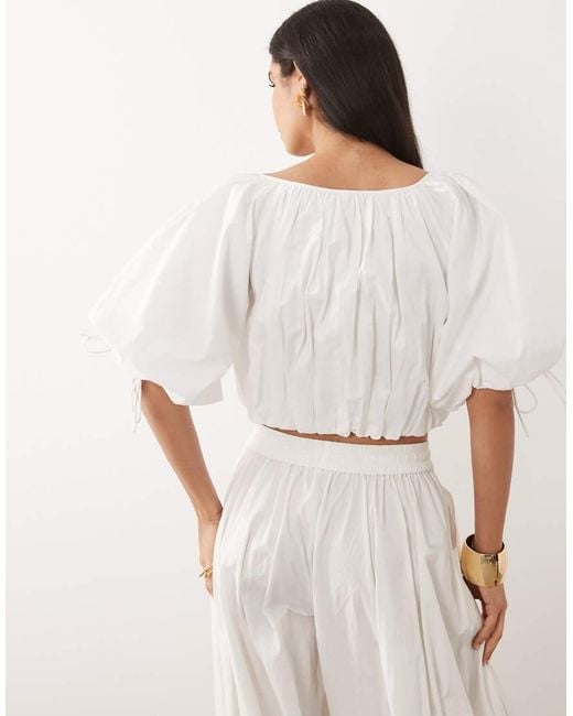 ASOS White Puff Sleeve Cropped Cotton Top