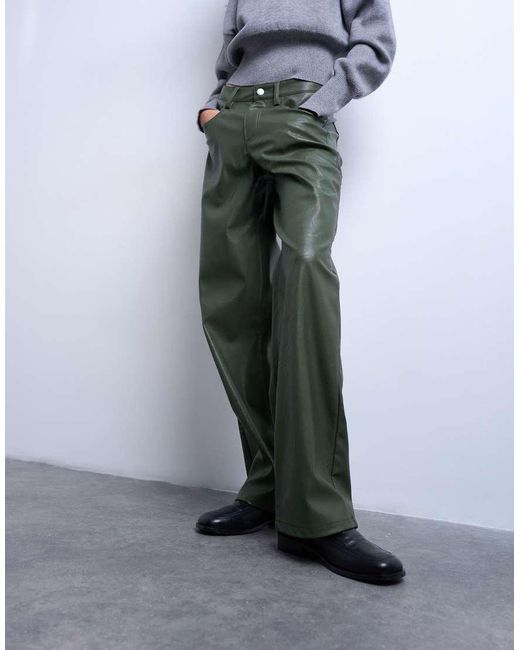 TOPSHOP Gray Faux Leather Cinch Trouser