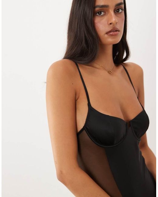ASOS Black Juni Underwire Satin Bodysuit