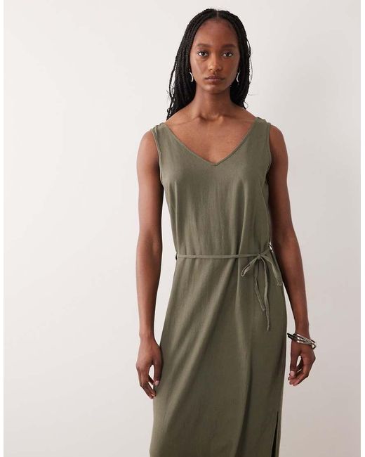 JDY Tall Green Tie Waist Linen Blend Maxi Dress