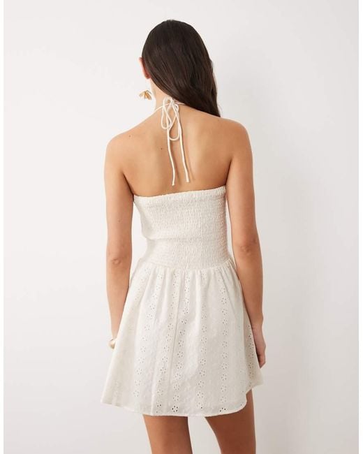 esmé studios Natural Esmee Broderie Halter Mini Dress
