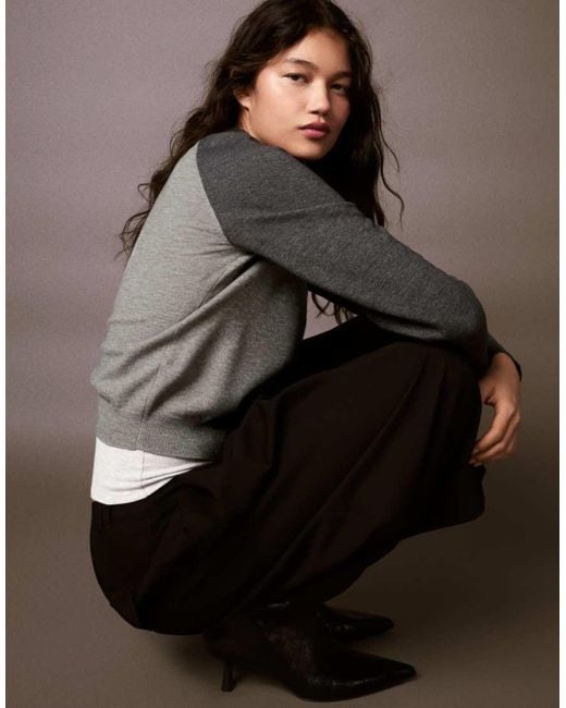 Bershka Brown Round Neck Raglan Jumper