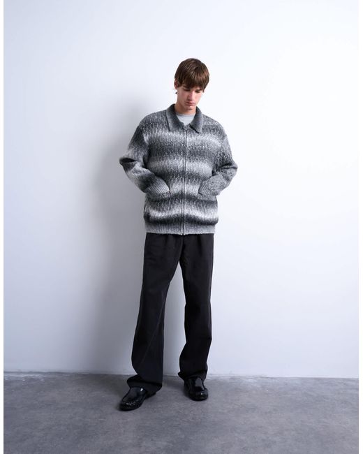 Topman Gray Knitted Blend Zip Through Cardigan for men