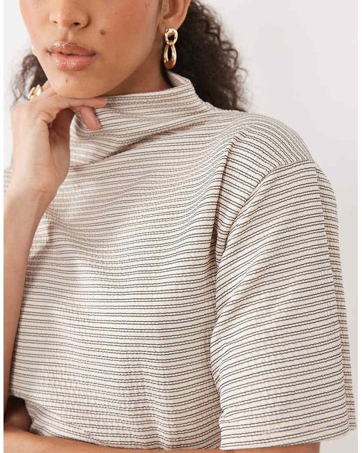 ASOS Natural Short Sleeve Top With High Neck
