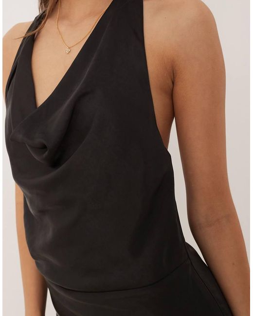 SNDY'S Natural Satin Cowl Neck Scarf Detail Maxi Dress
