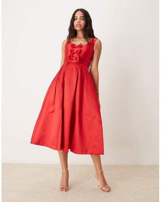 Nobody's Child Structured Satin Midi Dress With Bow Detail