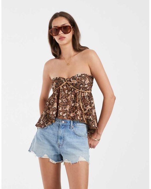 Free People Blue Malia Boho Paisley Bandeau Top