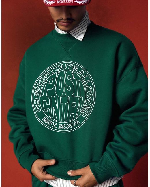 Bershka Green Round Neck Print Sweatshirt for men