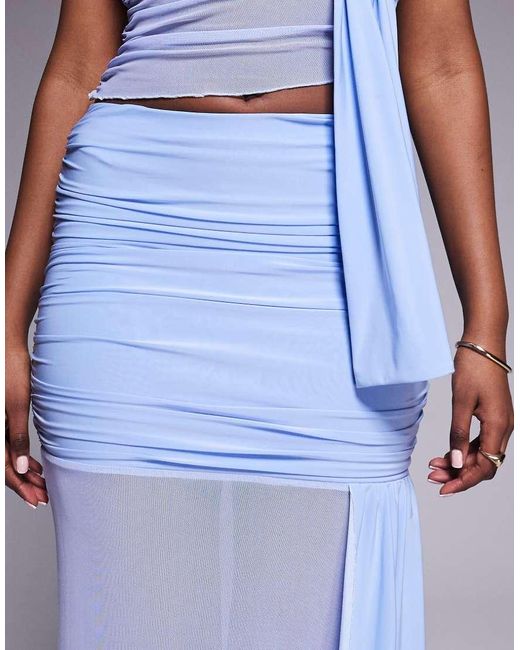 Kaiia Purple Exclusive Double Layered Slinky Mesh Drape Detail Sheer Hem Maxi Skirt Co-ord