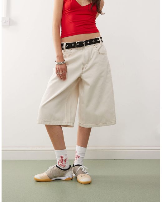 Collusion White Denim Skater Jorts With Contrast Stitch