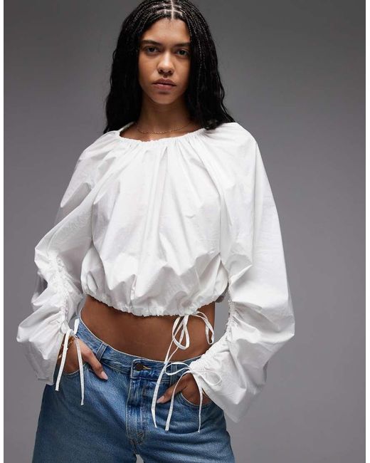 & Other Stories Gray Cinch Sleeve Blouse
