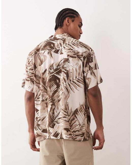 Jack & Jones Brown Jeff Short Sleeve Shirt With Palm Tree Print for men