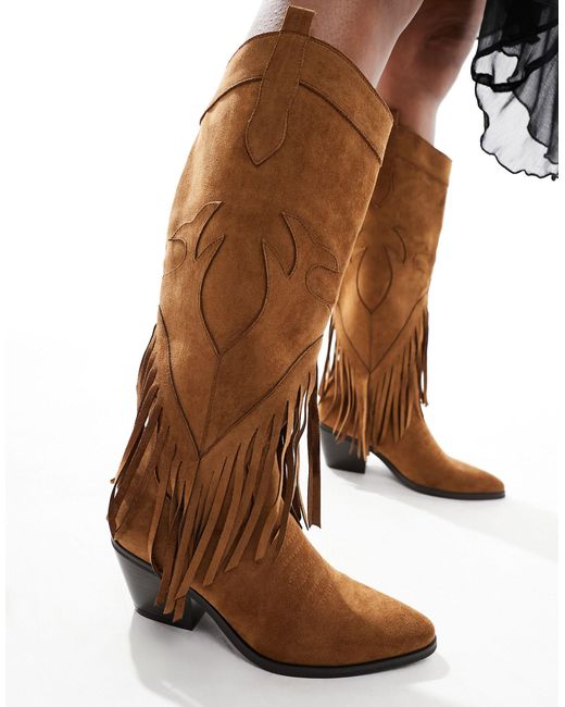 Glamorous Black Knee Tassel Western Boots