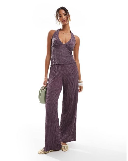 Pull&Bear Purple Textured Wide Leg Trousers Co-ord
