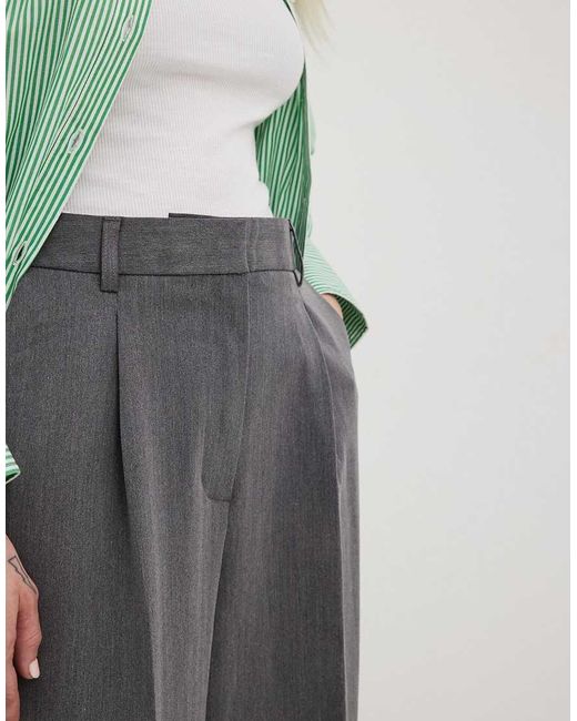 NA-KD Gray Wide High Waist Suit Trouser
