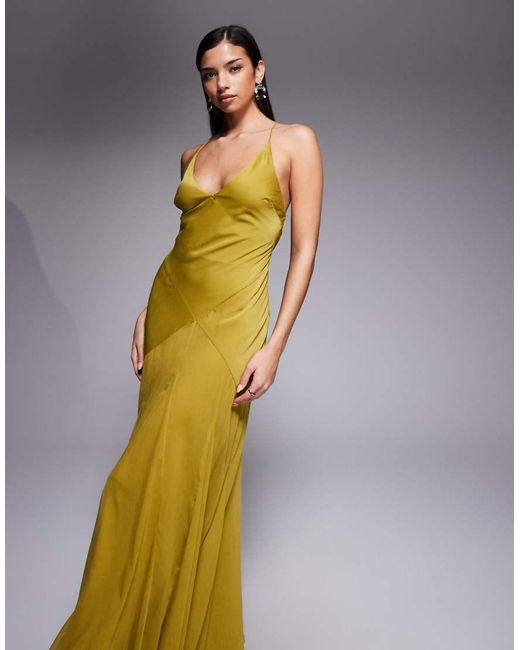 ASOS Metallic Bias Cut Plunge Bodice Maxi Dress With Godets