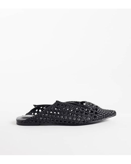 Public Desire Black Tabitha Woven Pointy Flat Mules
