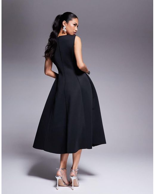 Goddiva Blue Diamante Embellished Neck A Line Midi Dress