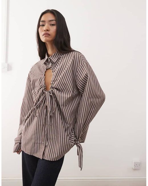 Collusion Brown Ruched Keyhole Shirt