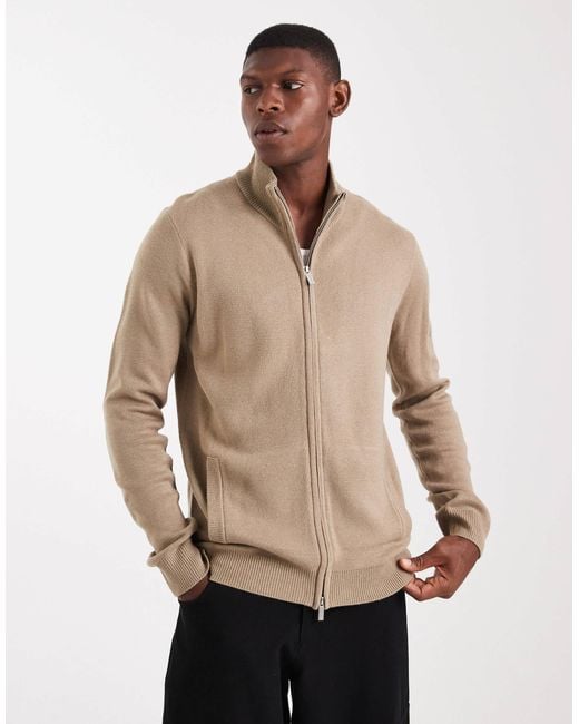 Threadbare Natural Zip Through Cardigan for men