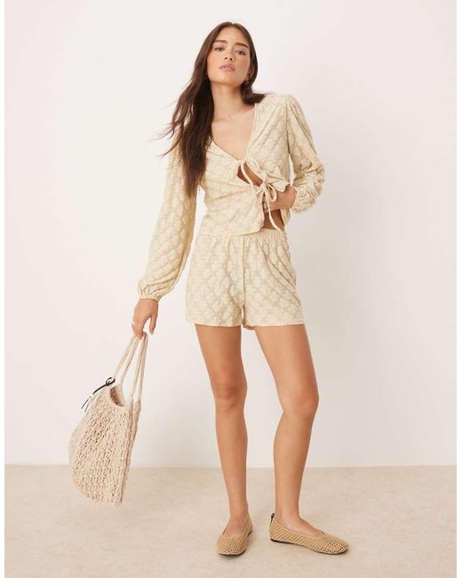 ASOS Natural Balloon Sleeve Top With Tie Detail Co-Ord