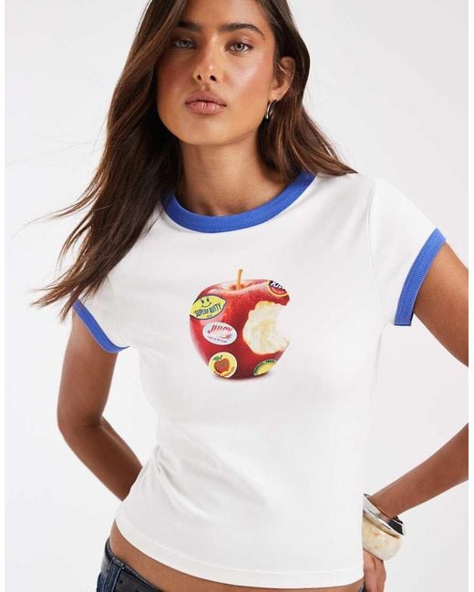 ASOS White Baby Tee With Apple Sticker Graphic