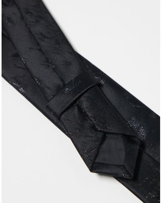 ASOS Black Satin Slim Tie With Pattern for men