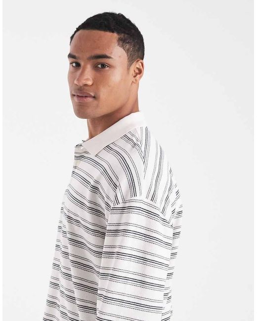 ASOS White Heavyweight Boxy Oversized Long Sleeve Polo for men