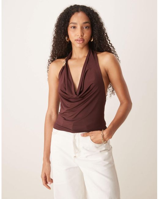 Top près du corps à col bénitier avec détail métallique doré ASOS en coloris Brown