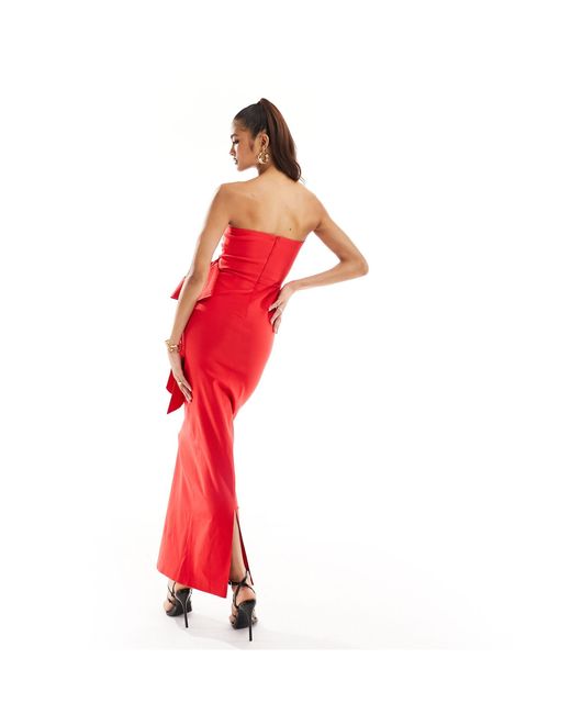 Vesper Red Exclusive Bandeau Oversized Bow Maxi Dress